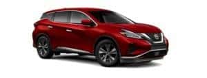 A red 2019 Nissan Murano is facing right.