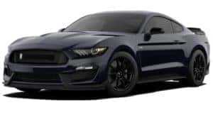 A black 2020 Ford Mustang Shelby GT350 is facing left.