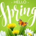 Hello Spring is shown with flowers below it.