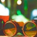A closeup of steampunk goggles.