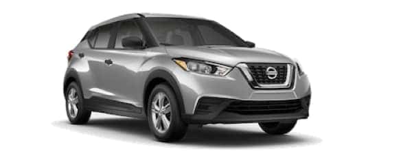 A silver 2020 Nissan Kicks is facing right.
