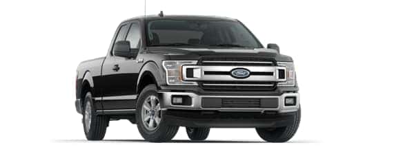 A black 2020 Ford F-150 is angled right.