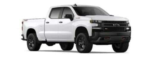 A white 2021 Chevy Silverado 1500 Z71 Trailboss is angled right.