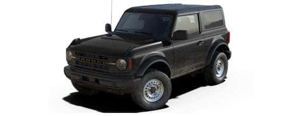 A black 2021 Ford Bronco 2-door is angled left and shown from a high angle.