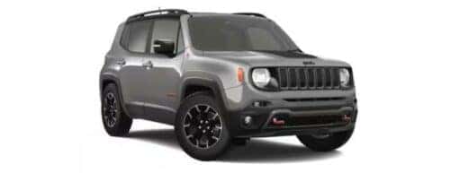A silver 2021 Jeep Renegade Trailhawk is angled right.