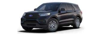 A black 2021 Ford Explorer is angled left.