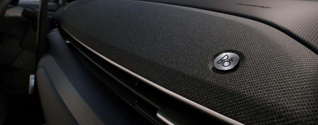 A close up shows the speaker in a 2022 Ford Mustang Mach-E.