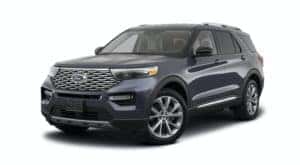 A blue 2022 Ford Explorer is angled left.