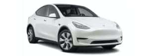 A white 2022 Tesla Model Y is angled right.