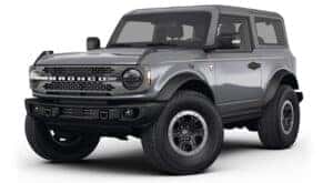A silver 2023 Ford Bronco Badlands is angled left.