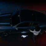 A black 2024 Ford Mustang Dark Horse is shown from an aerial view after visiting a Cincinnati Ford dealer.