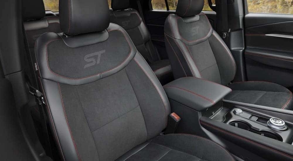 The black interior seats of a 2025 Ford Explorer ST.