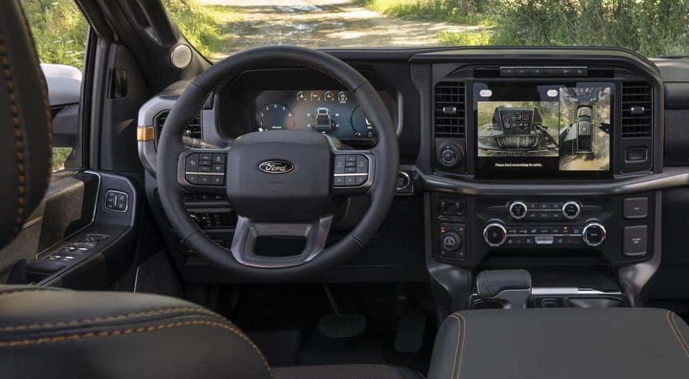 The 360-degree camera view on the infotainment screen in a 2024 Ford F-150 Tremor.
