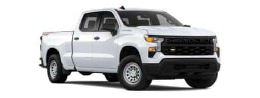 A white 2024 Chevy Silverado 1500 WT is angled right.
