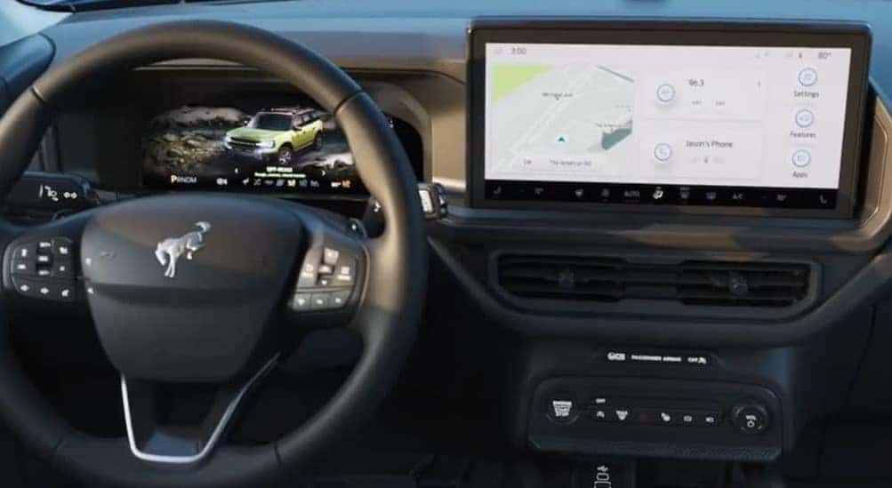 A close-up of the black dash is shown in a 2025 Ford Bronco Sport for sale near Mason.