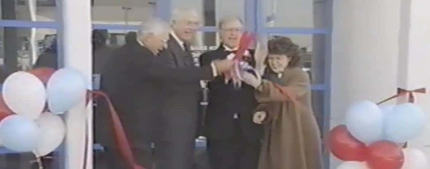 People are shown at the Kings Ford ribbon cutting ceremony.