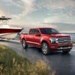 A red 2025 Ford F-150 for sale near Loveland is shown from the front at an angle.