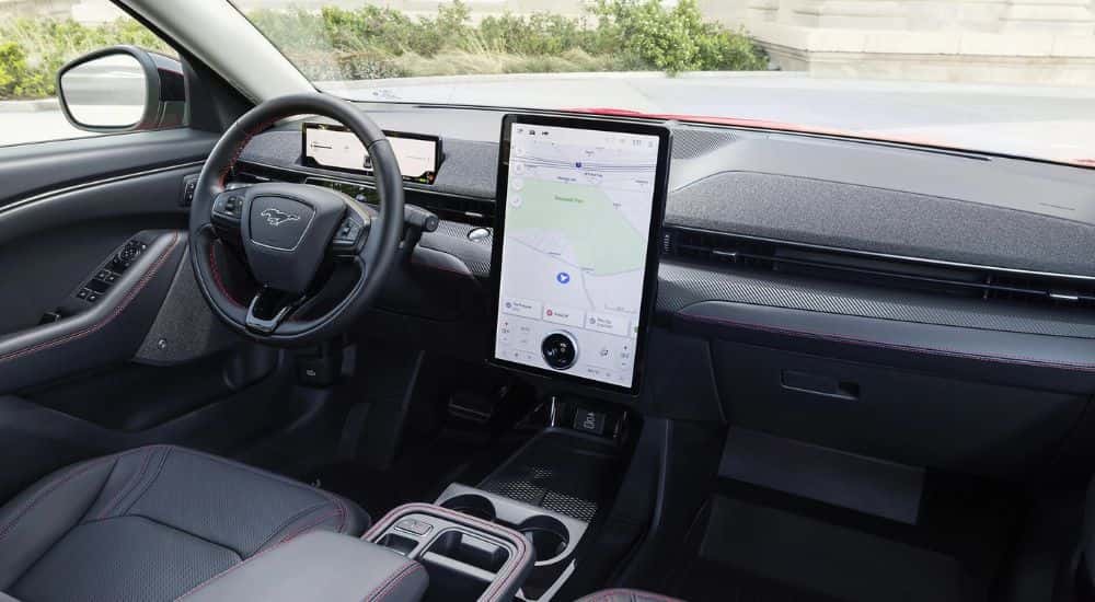 The cabin of a 2025 Ford Mustang Mach-E Premium.
