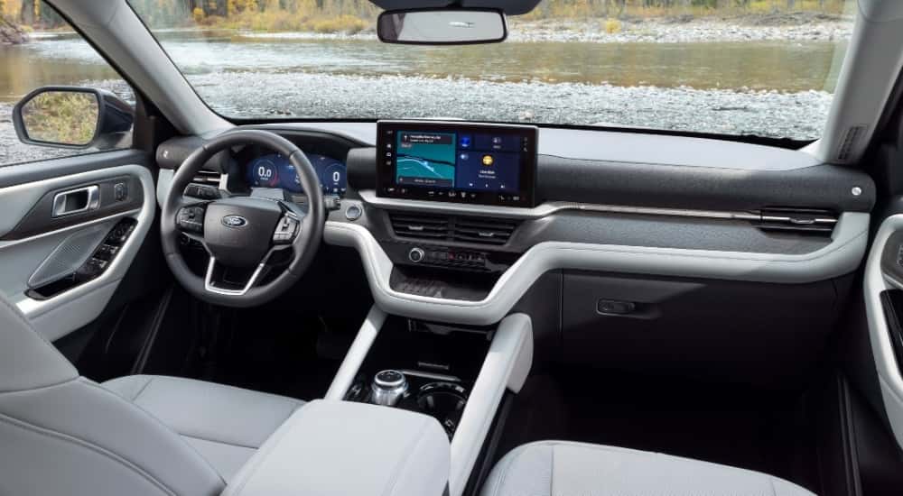 The white interior of a 2025 Ford Explorer.