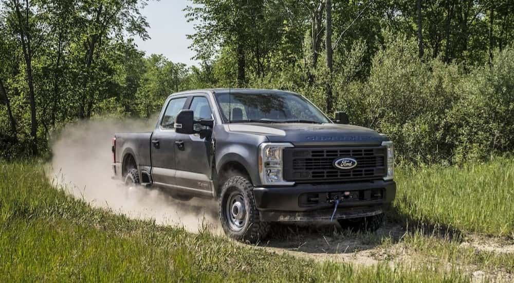 A gray 2025 Ford F-250 off-roading.