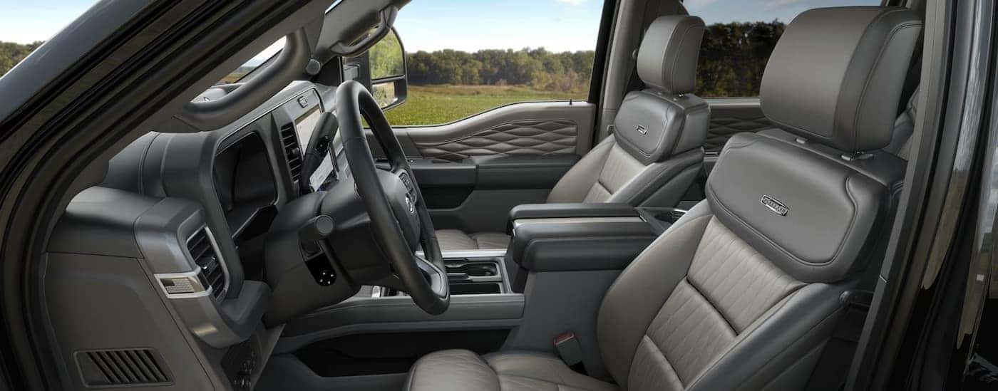 The gray interior in a 2025 Ford F-350.