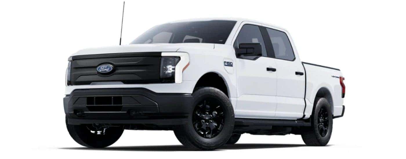 A white 2025 Ford F-150 Lightning angled left.