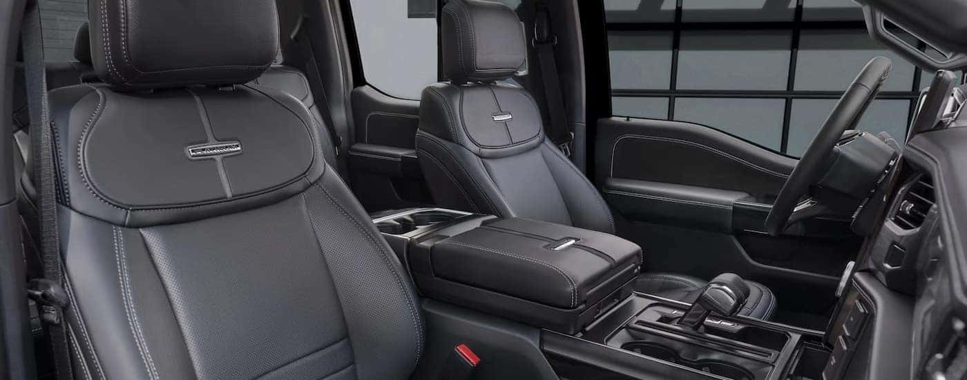 The black interior in a 2025 Ford F-150 Lightning.