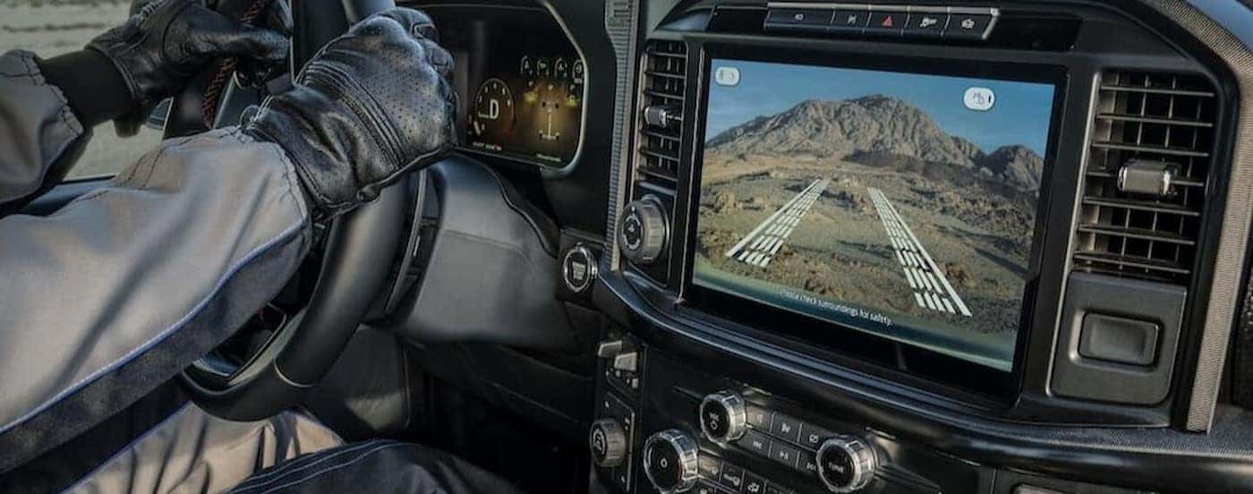 Close-up of the black dash in a 2025 Ford F-150 for sale near Florence.