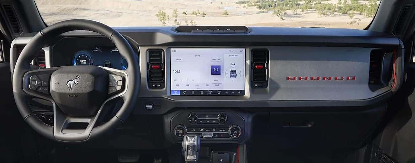 The black dash in a 2025 Ford Bronco for sale near Hyde Park.