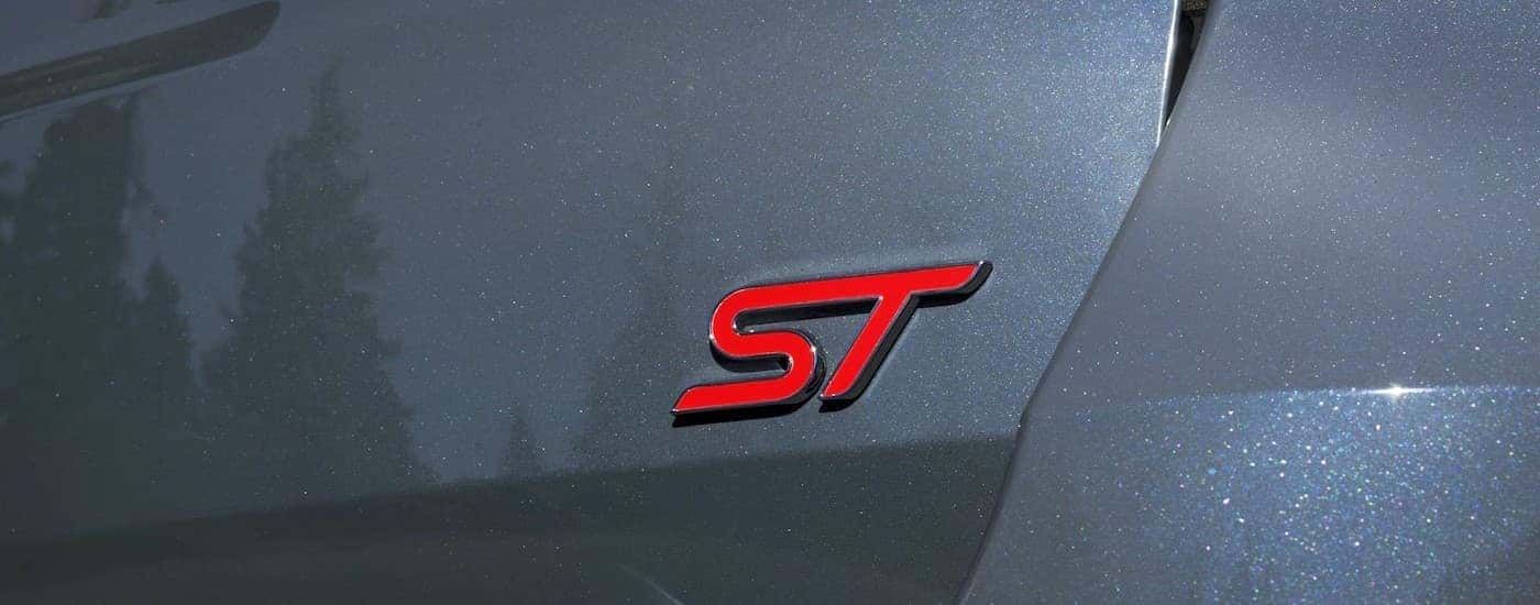 Close-up of the ST badge on a blue 2025 Ford Explorer for Sale Near Northgate.
