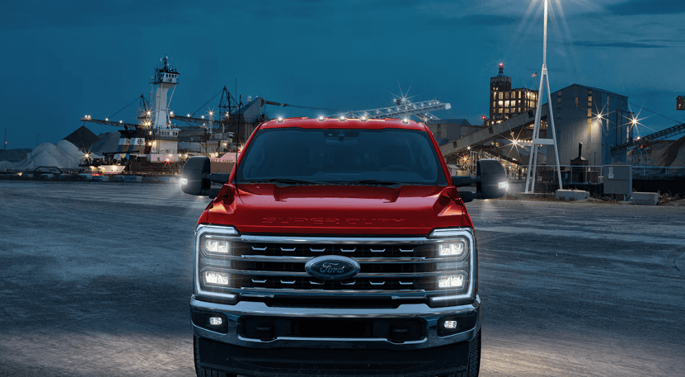 Red 2026 Ford F-450 Super Duty head on
