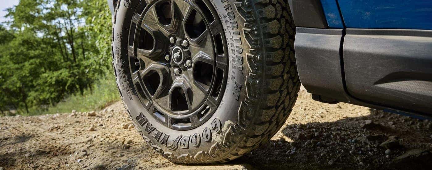 Close-up of a wheel in a 2025 Ford Bronco Sport.