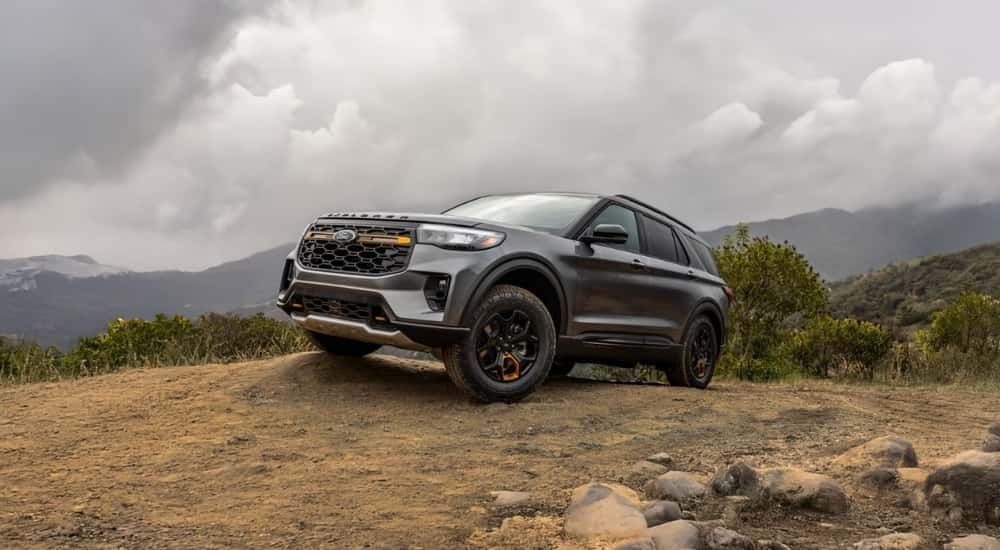 Silver 2026 Ford Explorer Tremor parked off-road