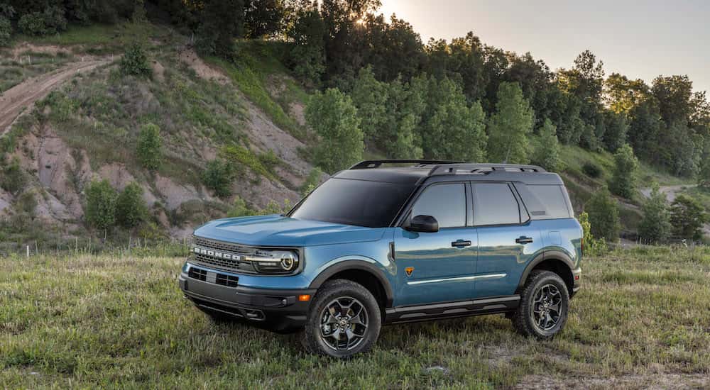 A blue 2026 Ford Bronco Sport from the side.