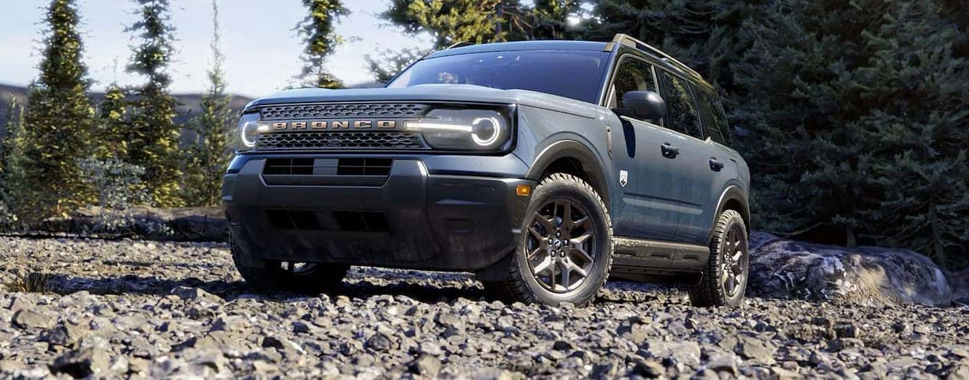 A gray 2026 Ford Bronco Sport Big Bend parked off-road on rocks