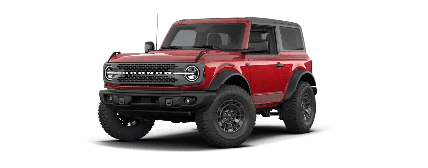 A red Ford Bronco Badlands Sasquatch model