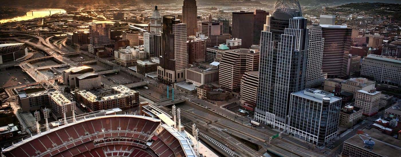 Downtown Cincinnati Skyline during the golden hour.