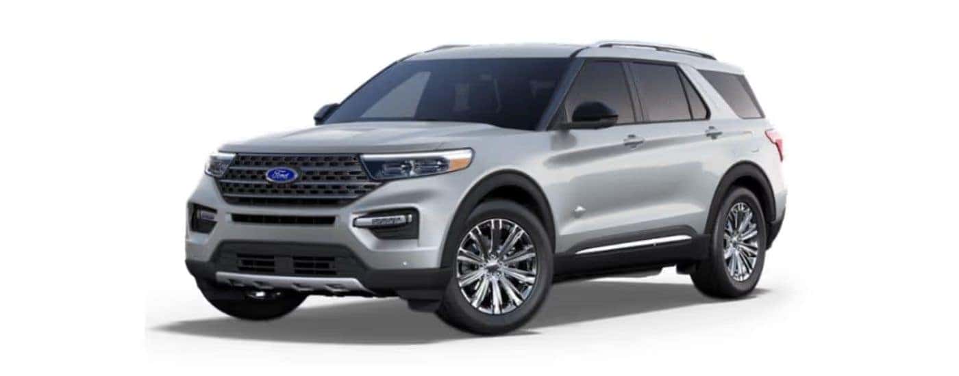Grey 2022 Ford Explorer angled left.