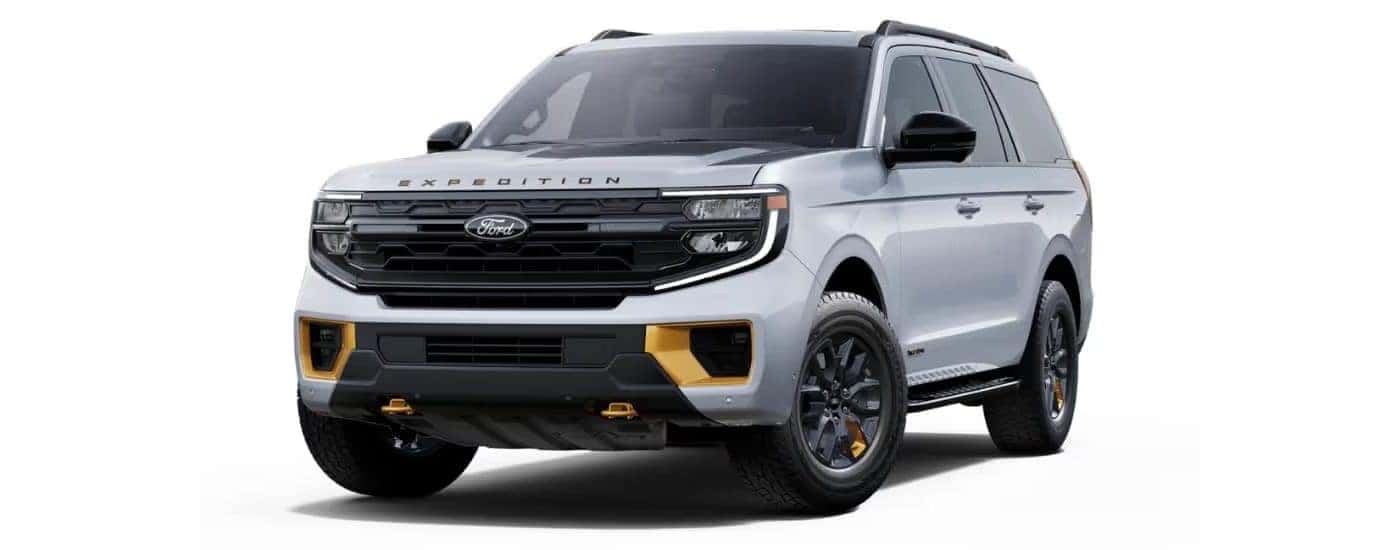 Silver 2025 Ford Expedition angled left.