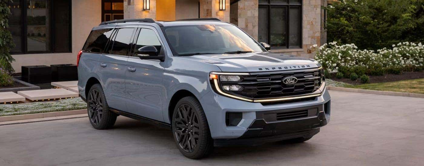 Blue 2026 Ford Expedition parked in a driveway