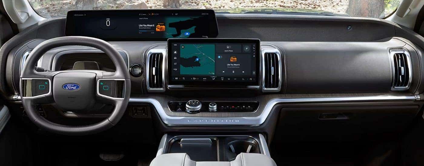 2026 Ford Expedition front interior showing infotainment display and steering wheel.