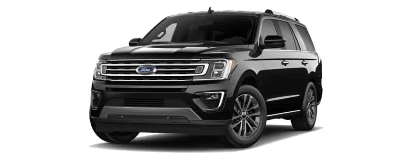 A black 2020 Ford Expedition parked at a left angle with a white background.