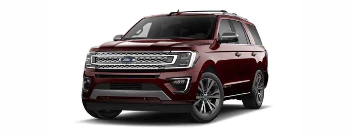 A red 2019 Ford Expedition with a white background angled left.