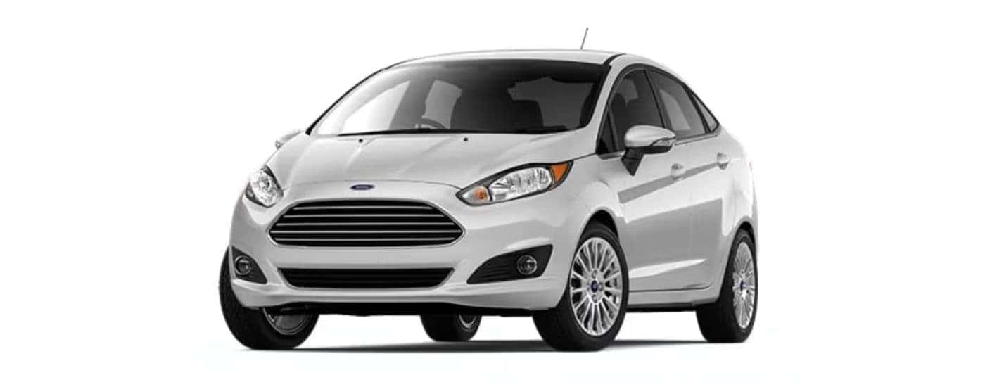 A silver 2019 Ford Fiesta with a white background angled left.