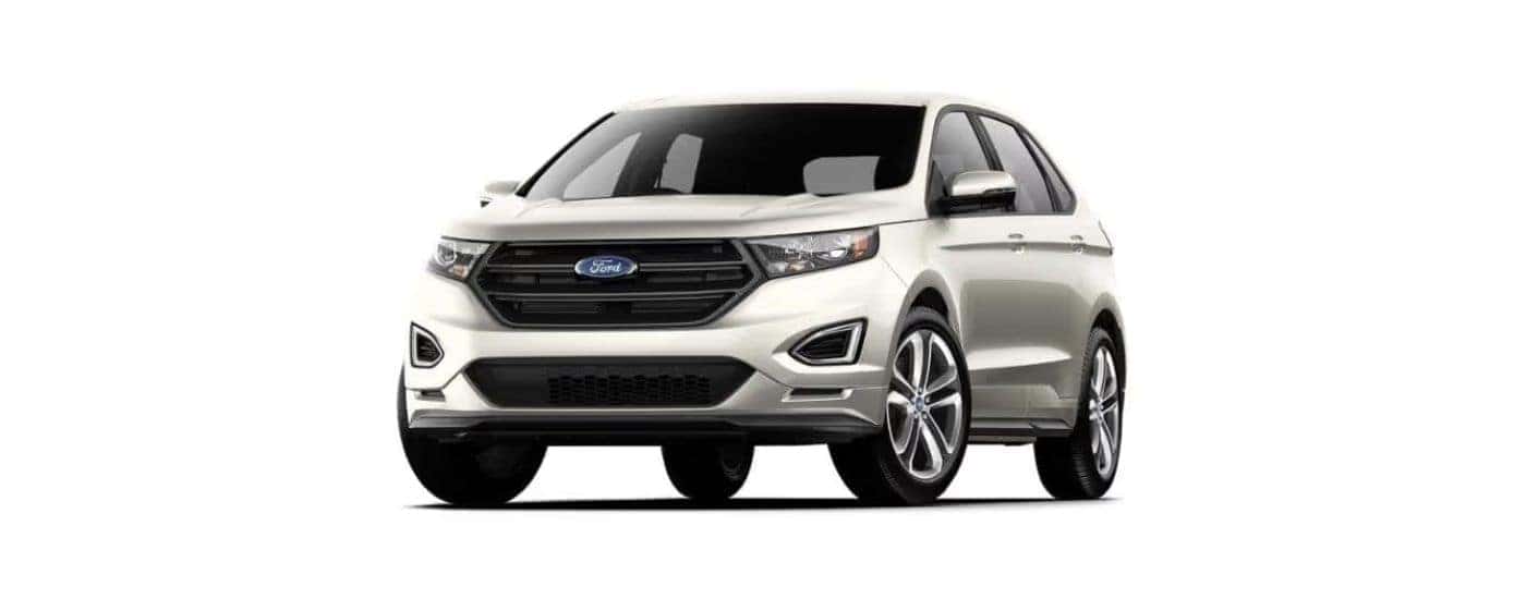 White 2018 Ford Edge angled left.