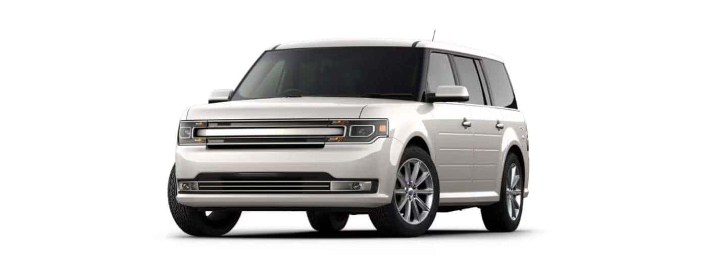 White 2018 Ford Flex angled left.