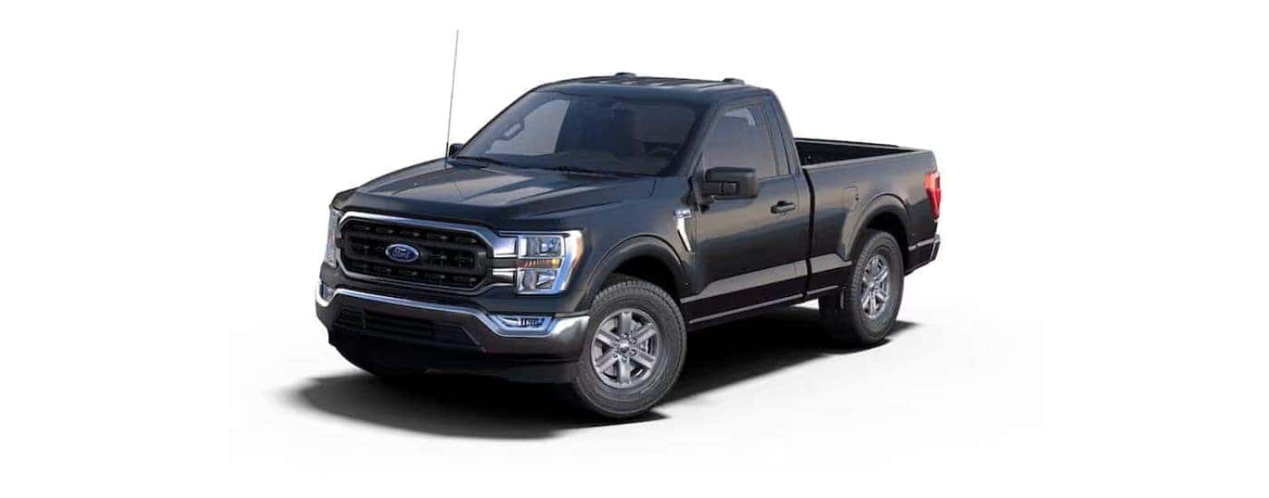Black 2021 Ford F-150 Hybrid angled left.