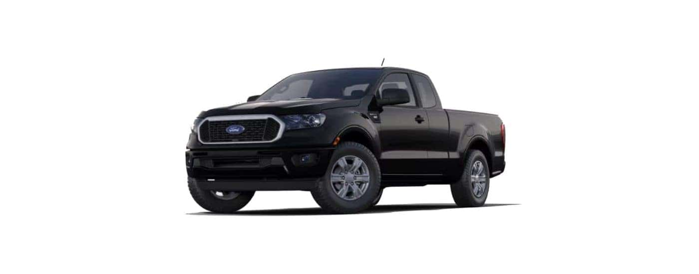 Black 2023 Ford Ranger angled left.