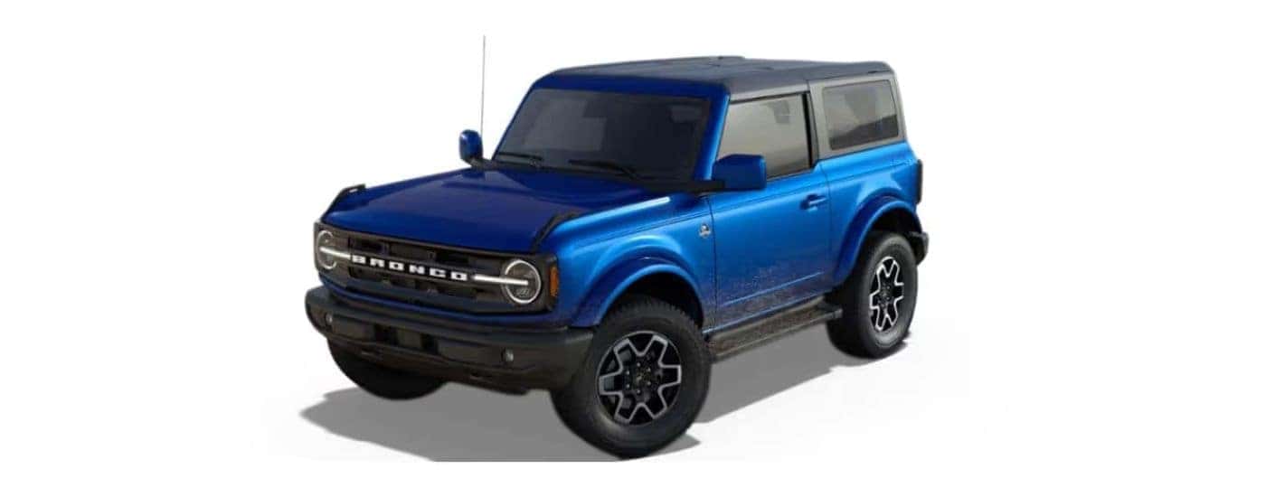 Blue 2023 Ford Bronco angled left.