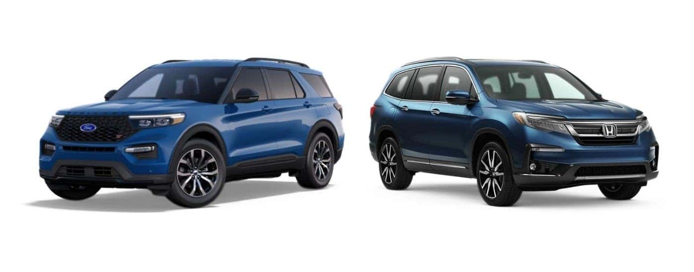 Blue 2020 Ford Explorer ST vs blue 2020 Honda Pilot Touring